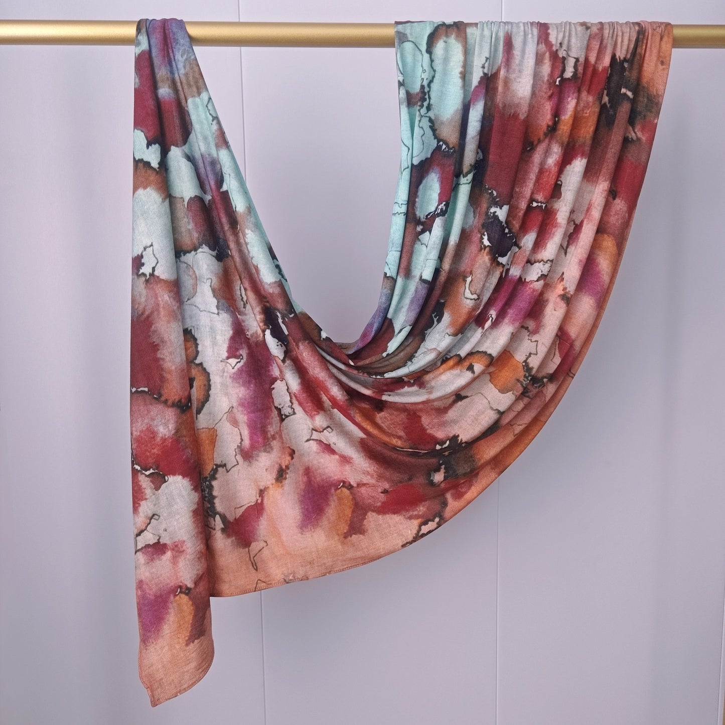 [High Quality Mercerized Cotton Print] Jersey Print Bohemian Watercolor Jersey Print Scarf