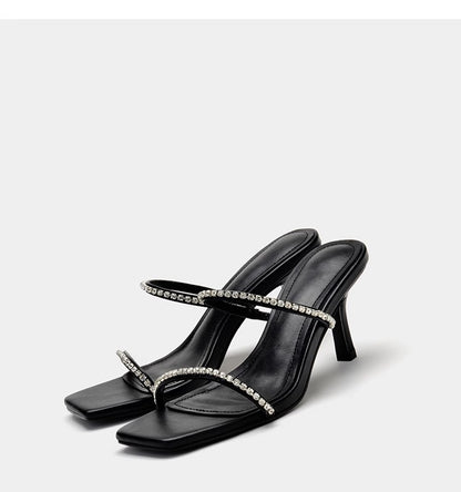 Viral Zara Rhinestone Chain with Square Toe Heels